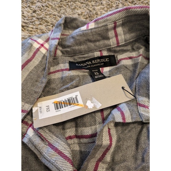 Banana Republic NEW Women Button Up Blouse Gray Plaid Sz XS Petite Classic Fit - Picture 3 of 6